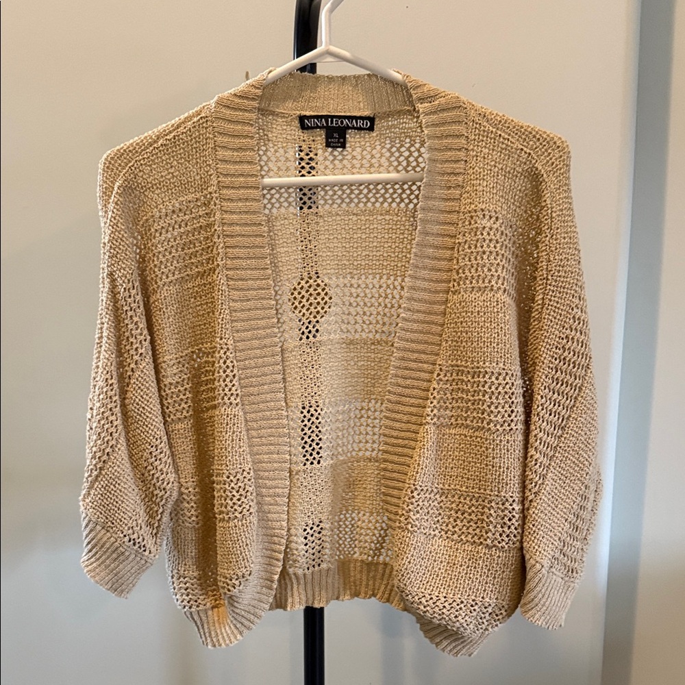Nina Leonard Women's Tan Open-Knit Cardigan NWOT excellent condition